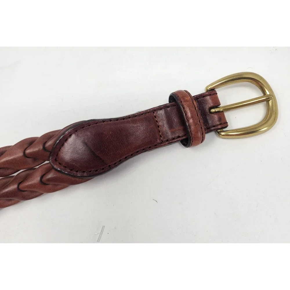 Brighton Leather Braided Woven Belt Men's 38 Brown Soid Brass Buckle